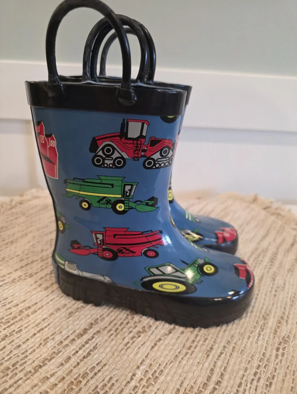 🚜 Foxfire Little Boys Toddler Size 6 Waterproof Rainboots Farm Tractor Combine